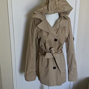 NEW Ellen Tracy Hooded Belted Mini Trench Coat w/ Detachable Hood, Nordstrom*, S